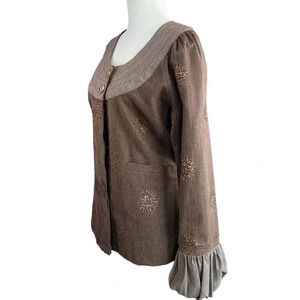 SERRAHNA Statement Blazer Gold Leaf Floral Flounce Cuff Boho Luxe Rare Small